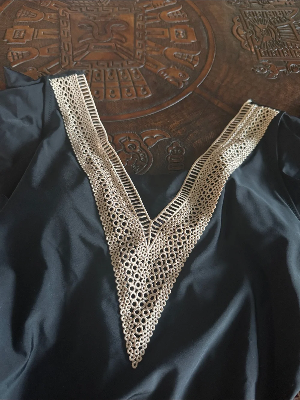Black V-Neck Lace-Trim swimsuit